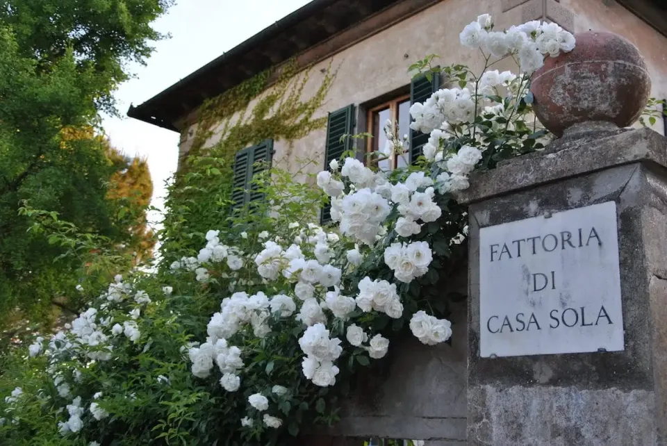 The Casa Sola farmhouse with roses